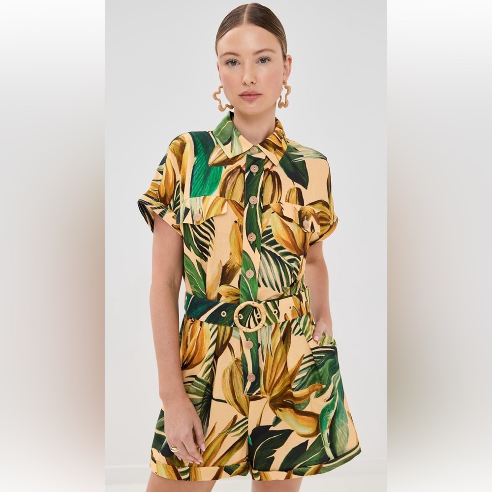 FARM Rio Yellow Bananart Belted Romper (NWT)
